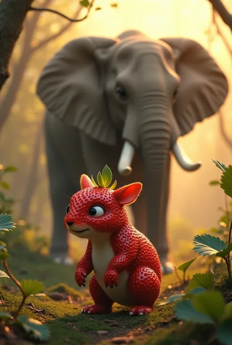 animal synthesis strawberry and big elephant Backlight real fantasy