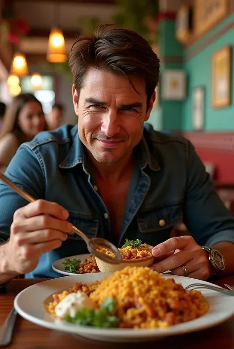 Tom Cruise eating mexican food, ultra realistic photography