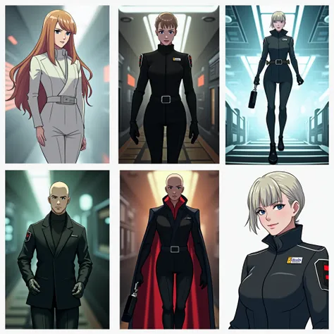 Put all these characters together in a spaceship and animate these characters not others and they are men in black military suits these not others plis  