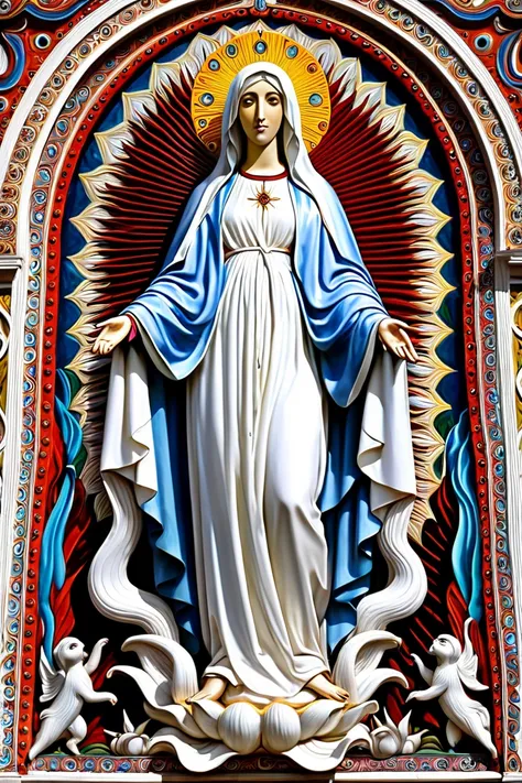 virgin mary, tentaculos saliendo de la boca,  white hair 