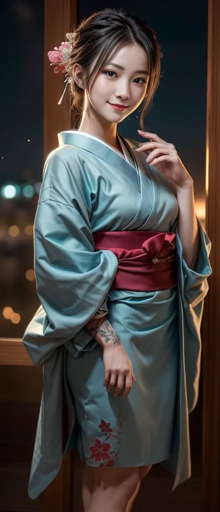 ( original photo: 1.5, Reality: 1.5, 8K,  Top quality, masterpiece,  ultra-high resolution ), Japan,  The world of magic and swords ,  perfect dynamic composition : 1.2, mystery: 1.3,  detailed skin and facial textures: 1.3,  A cute and slender female warr...