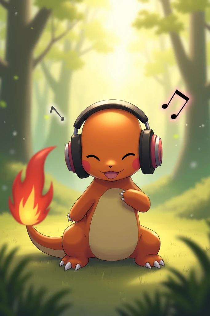 Charmander listening to music