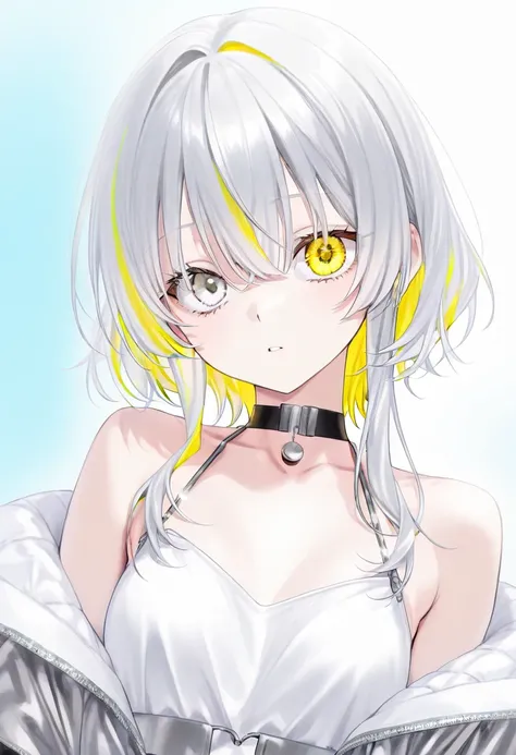  1 girl、 beautiful eyes、(( rainbow heterochromia、Silver Eyes、 golden eyes))、 multi-colored hair(( long、 Half Silver Hair 、Half Blonde ))、god秘的、god々Nice clothes