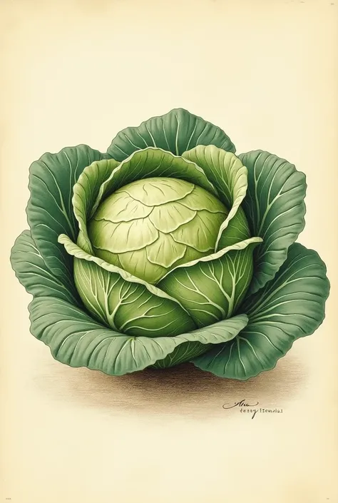 Medieval handwritten style image of cabbage . Vegetable only no decor  