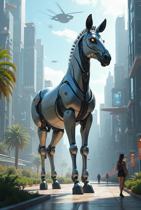 It is a zebra  and in the shape of a robot beautiful  city full picture 