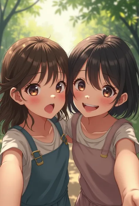 Girls taking a selfie, Realistic anime version 