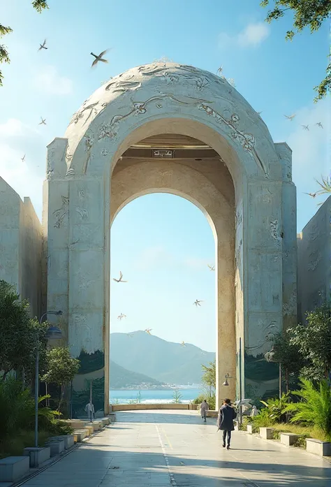 An iconic gateway in Khanh Hoa, Vietnam, inspired by the region’s symbol: the swiftlet. The gate is designed with an elegant dome that reflects the cultural and architectural identity of the coastal province. The dome is decorated with intricate motifs res...