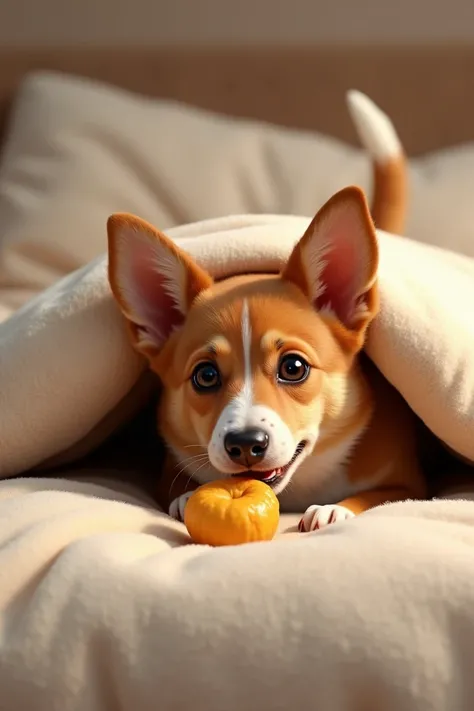 Dog hiding food in bed