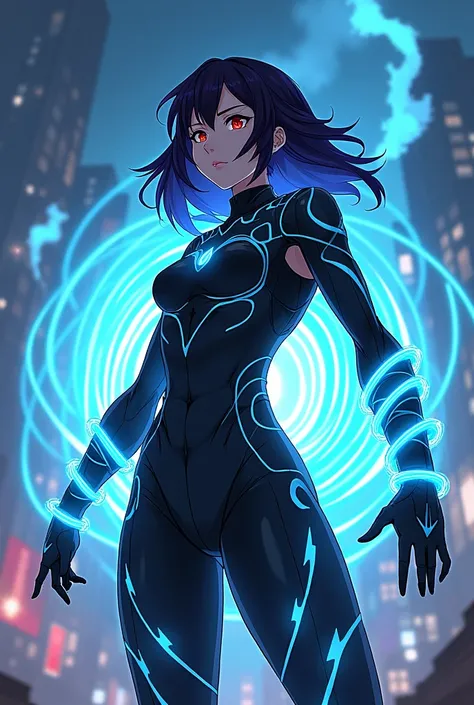 danny , tu traje en My Hero Academia 💥
¡danny, Get ready!  Your villain costume , ** Vortex **, it is a masterpiece.  With a black and electric blue design ,  the fabric seems to absorb light ,  creating a spatial distortion effect .  LED lights in the sha...