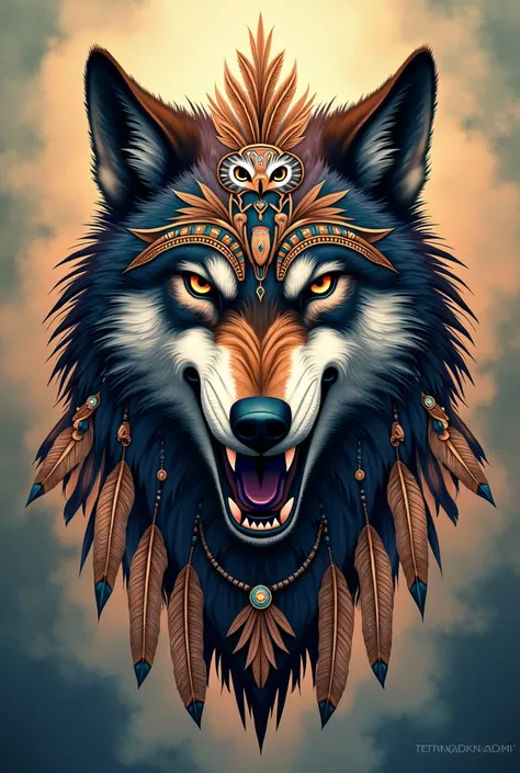 wolf head, Indian, owl
