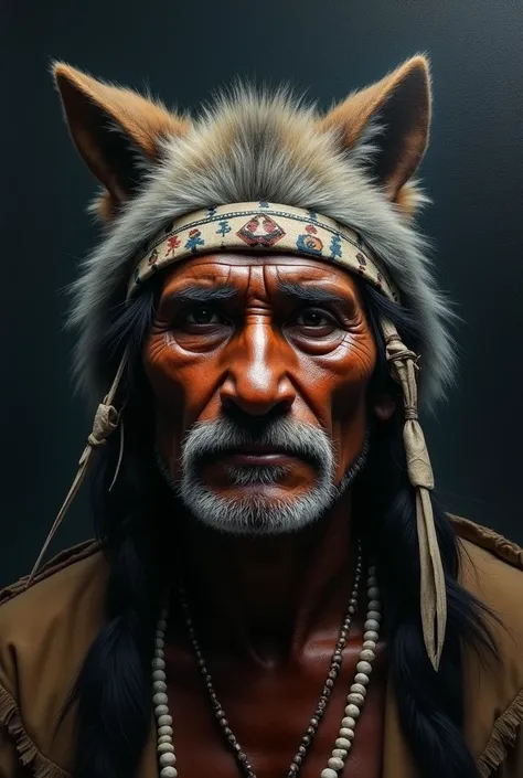 Face of an Indian head painted with a wolfs headdress,mystery
