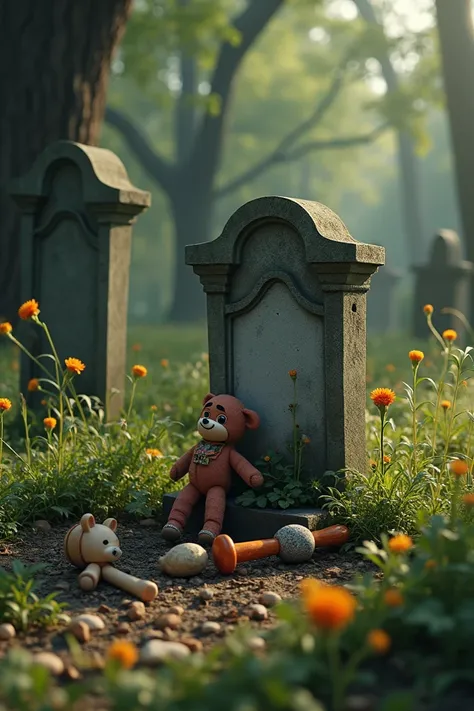 A grave with toys 