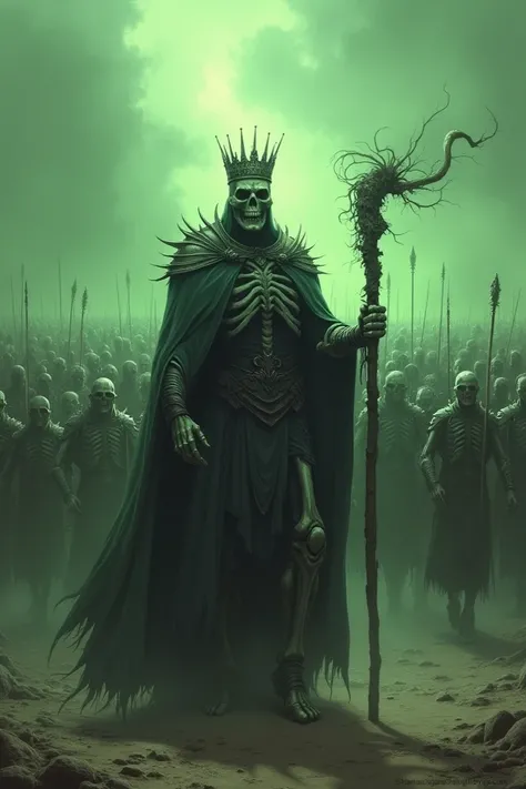 "A fantasy of a vast undead army led by the Undead King. The Undead King stands at the front, commanding his forces as they march forward in unison."

.