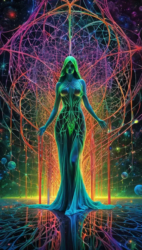  masterpiece, Best quality, ultra high resolution, extremely detailed, (psychedelic art:1.4), woman, Veil, visually stunning, Nice, award-winning illustration, cosmic space background, ethereal atmosphere, Ultra quality, Nice girl, Cosmic concept, Rainbow ...