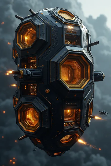 4K-quality 3D-rendered illustration of a hornet nest-inspired space fortress.

Suspended in the vastness of space, this futuristic and imposing space fortress takes its design cues from the intricate structure of a hornets nest. Its layered, metallic surfa...