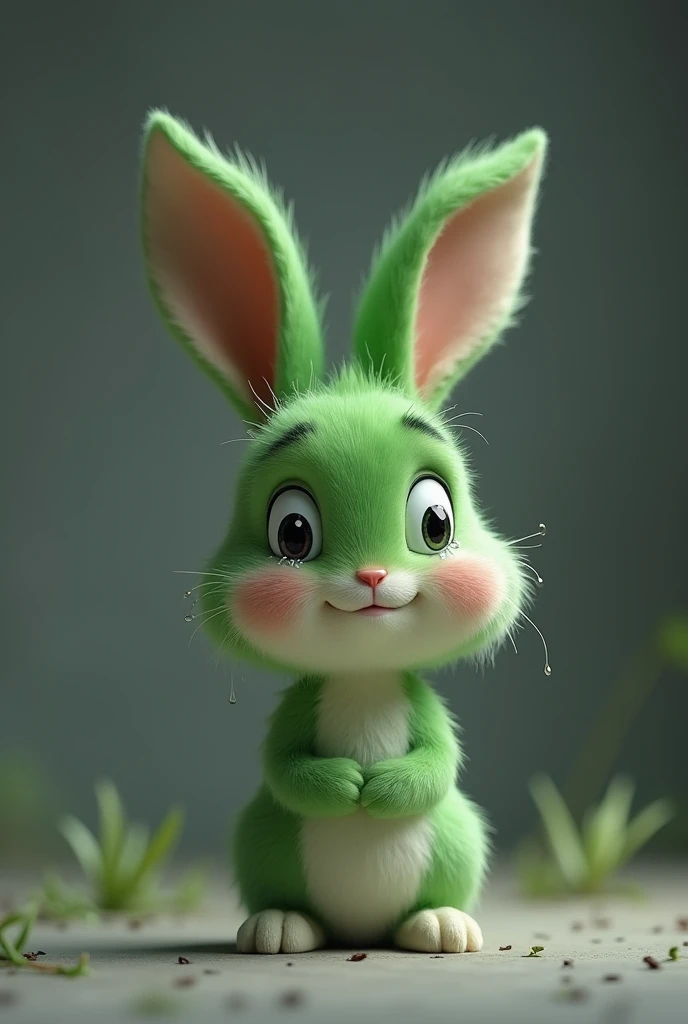 Create me an image of the very sad Disney Clover rabbit with tears in his eyes and his cheeks on a gray background