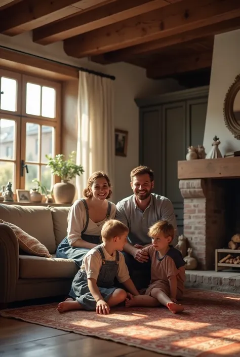 a happy family in a German house from the 1940s 