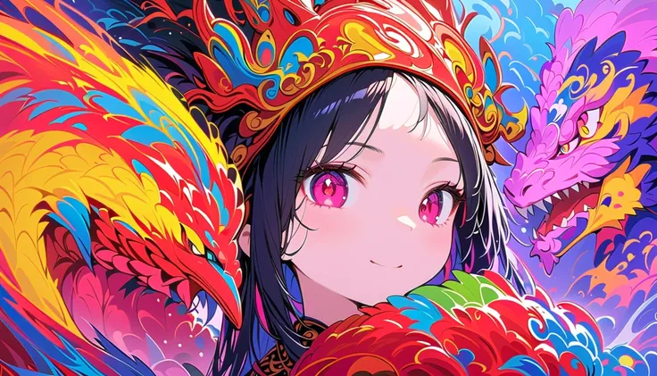 Anime girl hugging a dragon on a colorful background,  Dragon Girl, long, everyone, Chinese Fantasy, Jan J,  Discord Profile Photo , Li Song, Chinese girl, the  Dragon Girl portrait, Ryan Yee, Profile picture 1024px , Avatar Image,  Happy and cheerful expr...