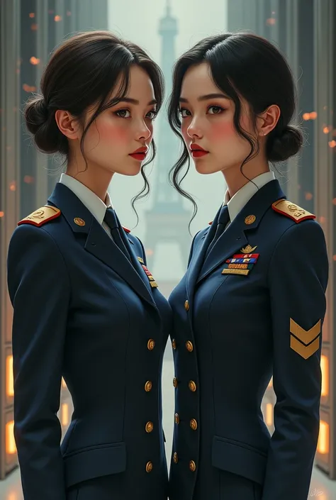 two women in uniform are standing next to each other, cutesexyrobutts, loish and wlop, nick silva and ilya kuvshinov, wlop and sakimichan, ilya kuvshinov. 4 k, alena aenami and lilia alvarado, wlop and rossdraws, artwork in the style of guweiz