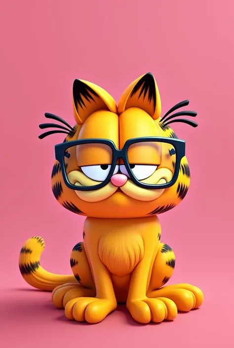 A GARFIELD WITH GLASSES ON A PINK BACKGROUND 