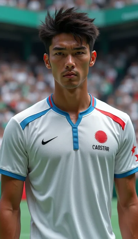 (photorealism:1.2), very Handsome japanese man, 22-27 year-old, tennis tight jersey, Olympics, competition, sweaty