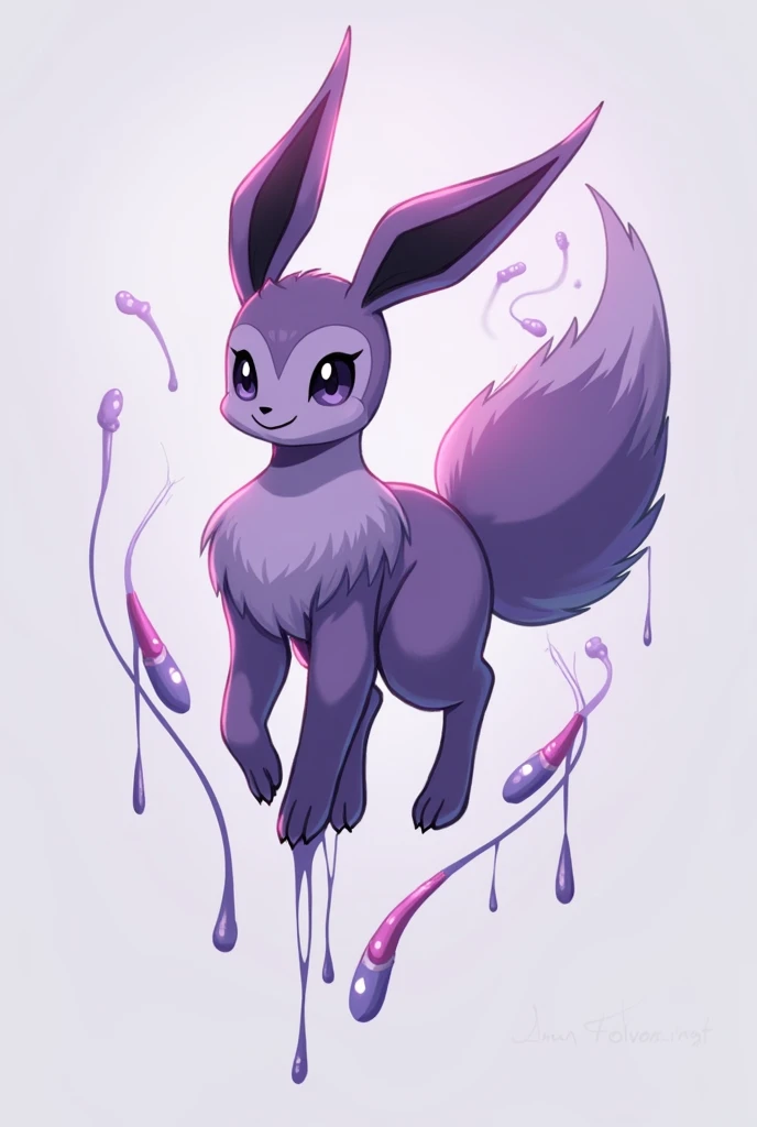  an evolution from Eevee to the dragon-like  (with many aspects ) Its normal , em 2d, with shades of purple,  kind of “dripping” with the original features of the work with less definition and quality 