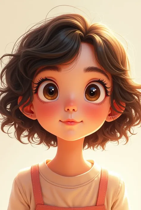 Animated image of a girl with short wavy hair, big eyes, big eyelashes, round face.