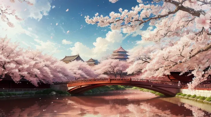  High Quality ,  Best cherry blossom CG wallpaper ,  Rich color ,  Fine to extreme ,  Soft care , floating, White and pink petals,  Large area of space ,  Abundant surface feeling , Dynamic wind ,  Breeze on the bridge , Multiple poses,  Amazing scene .  