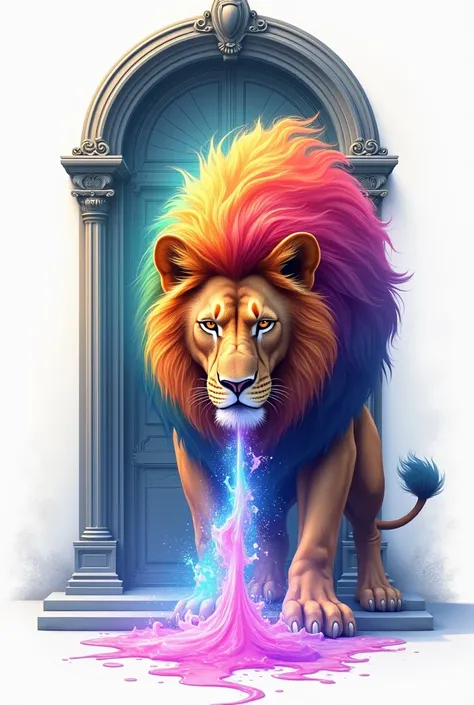 DRINK A RAINBOW LION, isolated, big door,  white background, Vector