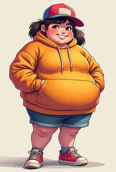 Extremely fat  teen girl friendly smile girl is extremely obese has round belly bubbly body cool hip hop outfit pink lips cool baseball cap nice medium ponytail Mädchen ist total verspielt und niedlich               sad obese woman eating fast food