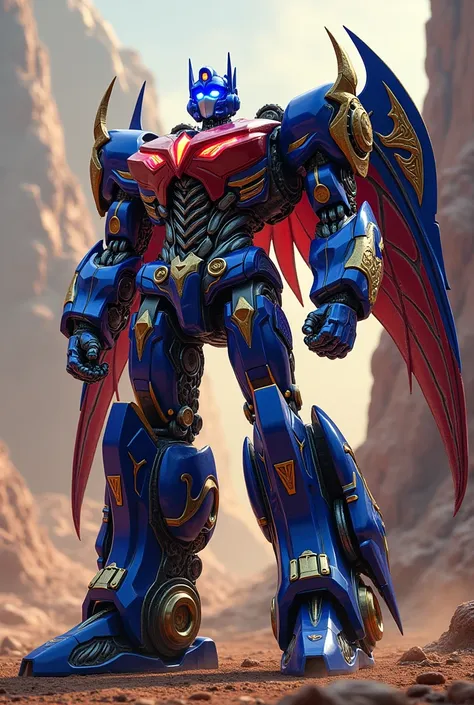 Autobot robot make him Stronger and have color like blue and red make him more strong like he achieve the godly power make him look like in bayverse and make him more more moreee Powerful and he have wings make hik look like a Gods and make him Look like m...