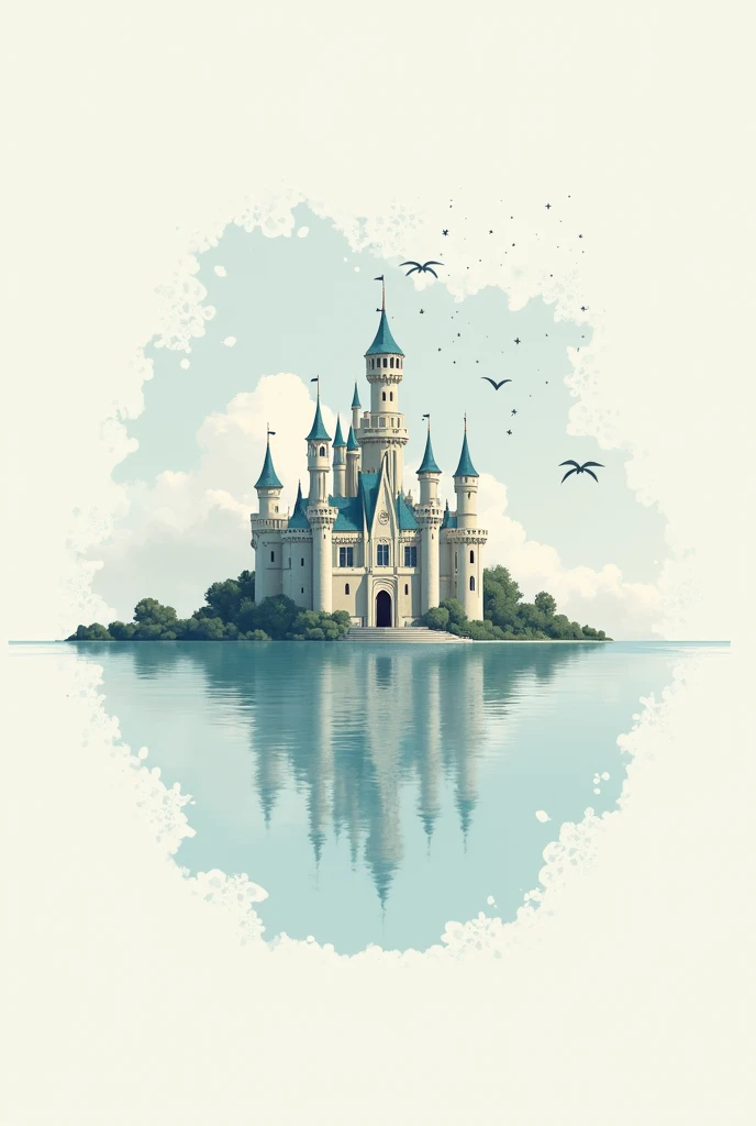 A logo with a delicate castle designed only on the banks with clouds and little stars with the name DREAM PALACE in PORTUGUESE 