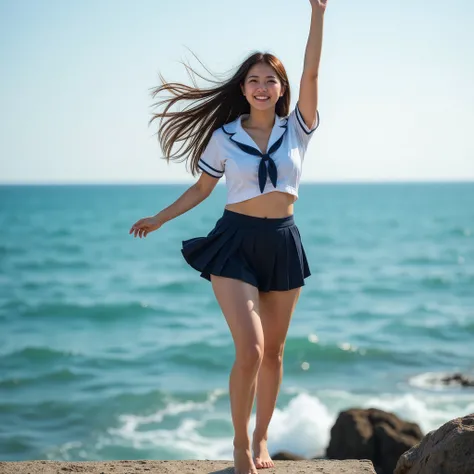 『 1 girl :1.3』『 REAL PHOTO:1.3』 top quality:1.2、(( Big Breasts ))、 show slight cleavage 、(( young woman))、(( has red cheeks))(( smiling 1 :3))、((( anatomically correct、 perfect anatomy、 anatomically correct指)))、( plump body)、Female middle school student in...