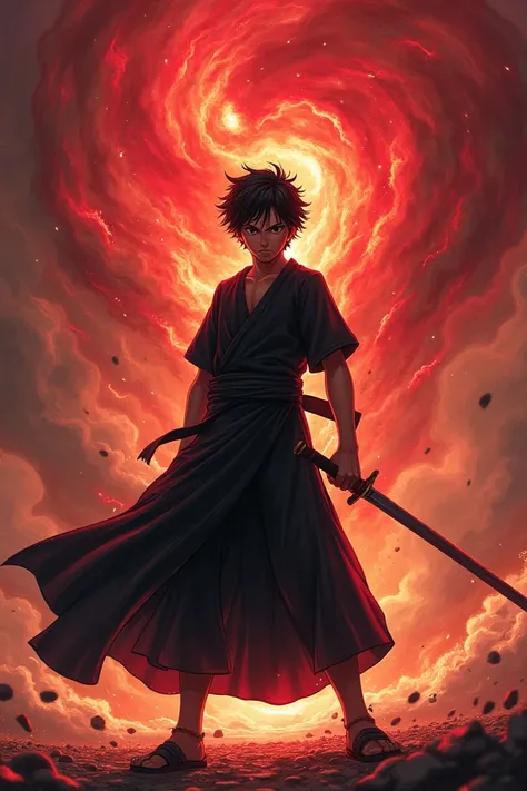 Boy Zoro Red Color II Black Loose Tu Kat Sword There Aura Dragon