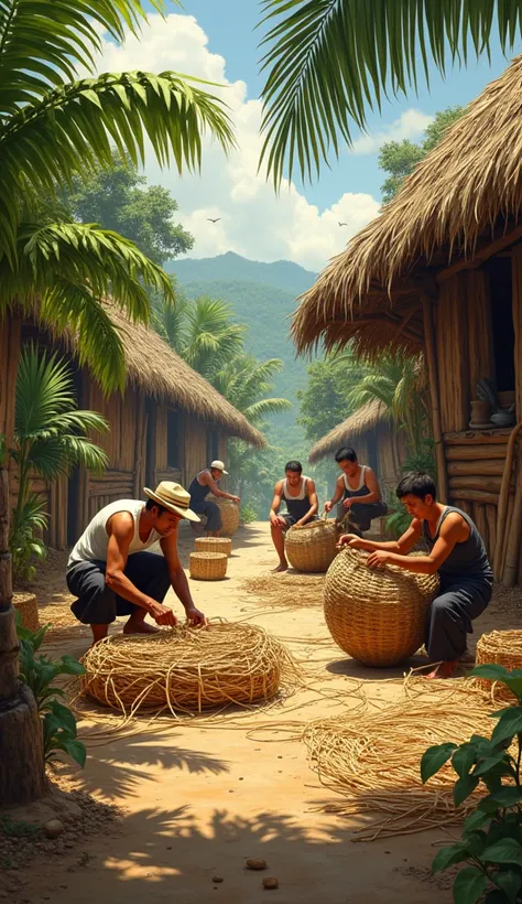 Old Philippines, peoples making things from Abaca plants