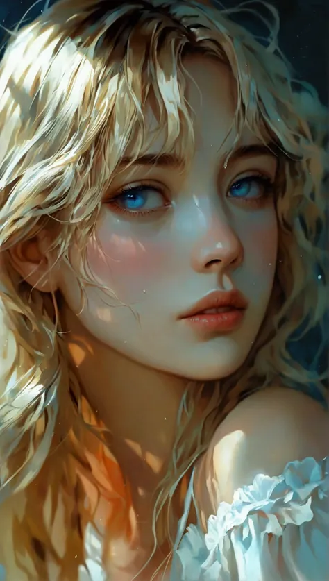 Creating the best work of art in the worlds una mujer de 20 años, blonde, ( high fade :1.3), Dark theme, soothing tones, muted colors,  high contrast, ( natural skin texture , hyperrealism, soft light, sharp),   illustration, artistic, cinematografía, arte...