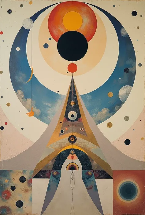 I need you to make a poster about the artist Hilma Af Klint
Use a palette of clear, ethereal cores, like lilac, gold and light blue .
Place the works :
"The Ten Greatest ", "primal chaos ", " tree of knowledge " and place the images of these works clearly ...