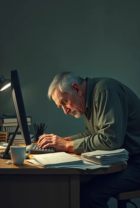 Tired man working in office