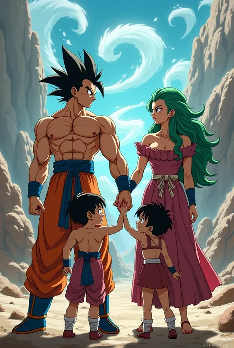 Sayajin Kefla and Baki Hanma with their twin sons who were a couple , A boy and a  