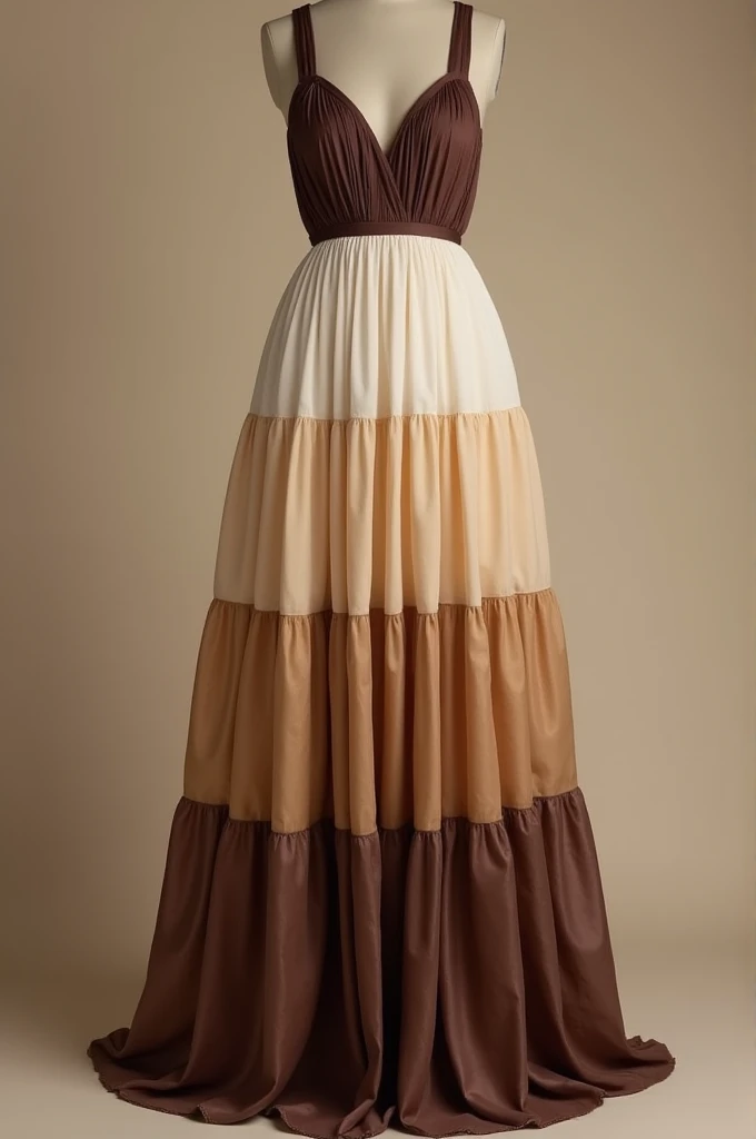 The dress arranges the color in the following order vertically: dark brown, latte, blond, dark brown