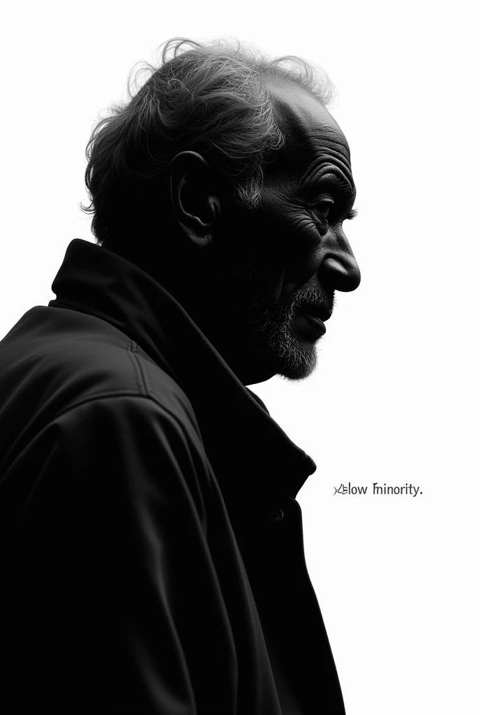 Old homeless black man from the shoulders up and written “below the minority” on the side and ONLY THE BLACKFACE SILHOUETTE in profile NOW MAKE IT TOTALLY BLACK with a white background 