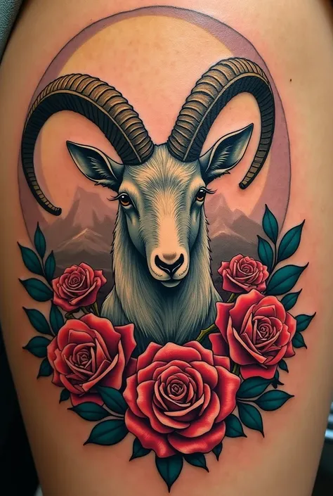 Capricorn tattoo with roses