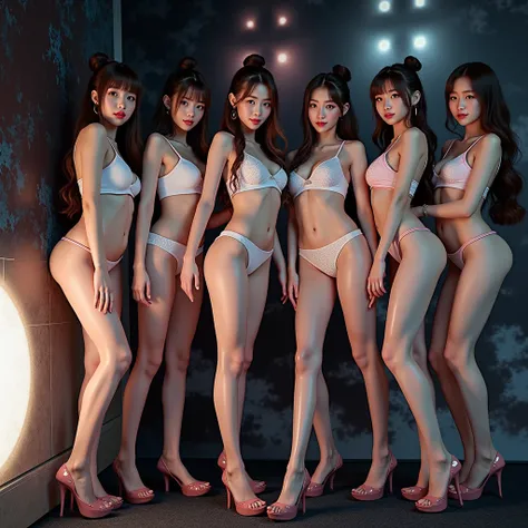 Real Live-Action, (XLabs F.1 Realism LoRA V1), 8K HDR Group photo, many Idol group girls Surrounding the camera in Upward composition, Panoramic, Filled with many Faces, Looking down at the camera, Face closeup from below, LifeLike rendering, Super-Detaile...