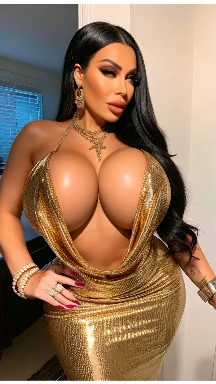 cowl dress, insta bimbo, jewelry, thigh jewelry, deep necklace, bracelet, long earrings, gorgeous latina, 