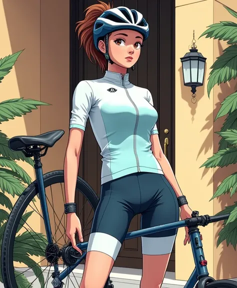 Put this laminated image of her in cyclist clothes with a bike next to her 