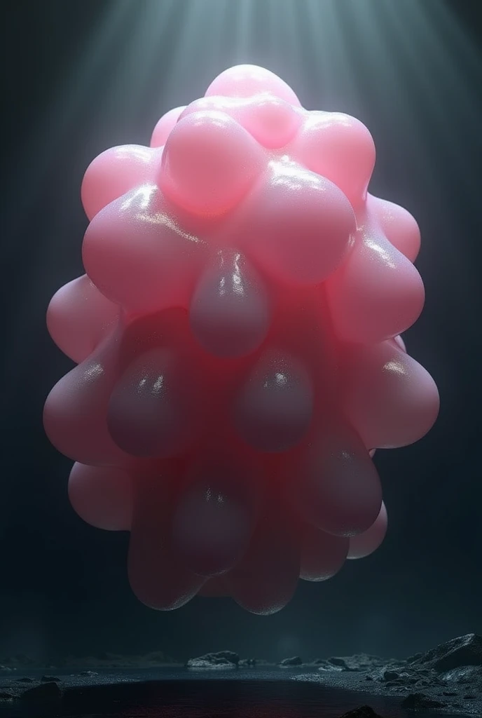 inflated bubble gum monster floating in the dark