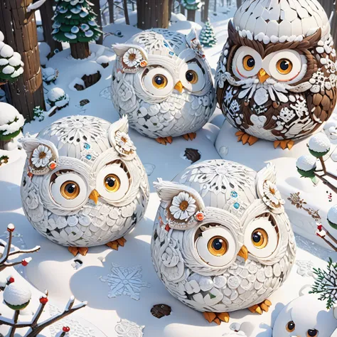 ((Footprints in the snow:1.2))，cute knitting owl character , ( super detailed, Exquisite Resolution ,  top quality:1.3), 2.5D,  delicate and dynamic ,  graphic CG digital fantasy art