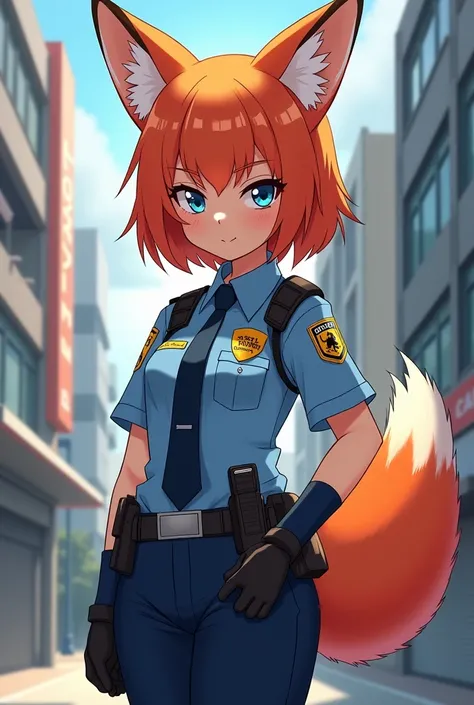 police girl with fox ears and tail