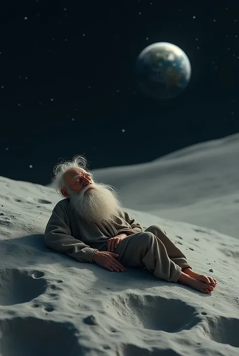 A little old man sleeps on the moon