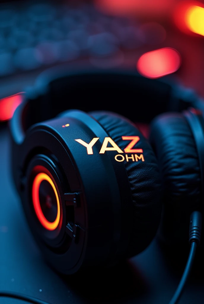 Close-up of a pair of headphones with the word Yaz Ohm not capitalizing the letter z, taking the capital letter O, making it a channel cover for YouTube., Artwork, New Music, wow, 